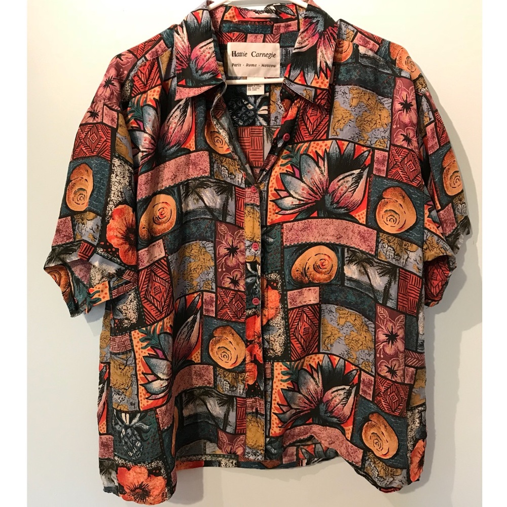 Fun print, silk, vintage, L, Hattie Carnegie